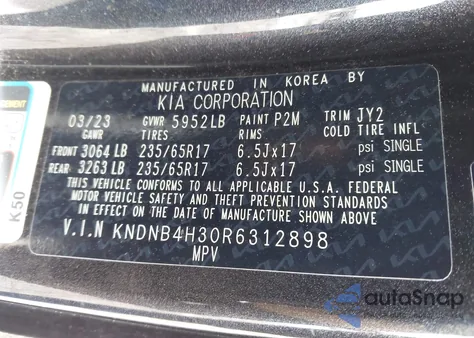 2024 Kia Carnival Mpv Lx Seat Package from USA, damaged, VIN KNDNB4H30R6312898